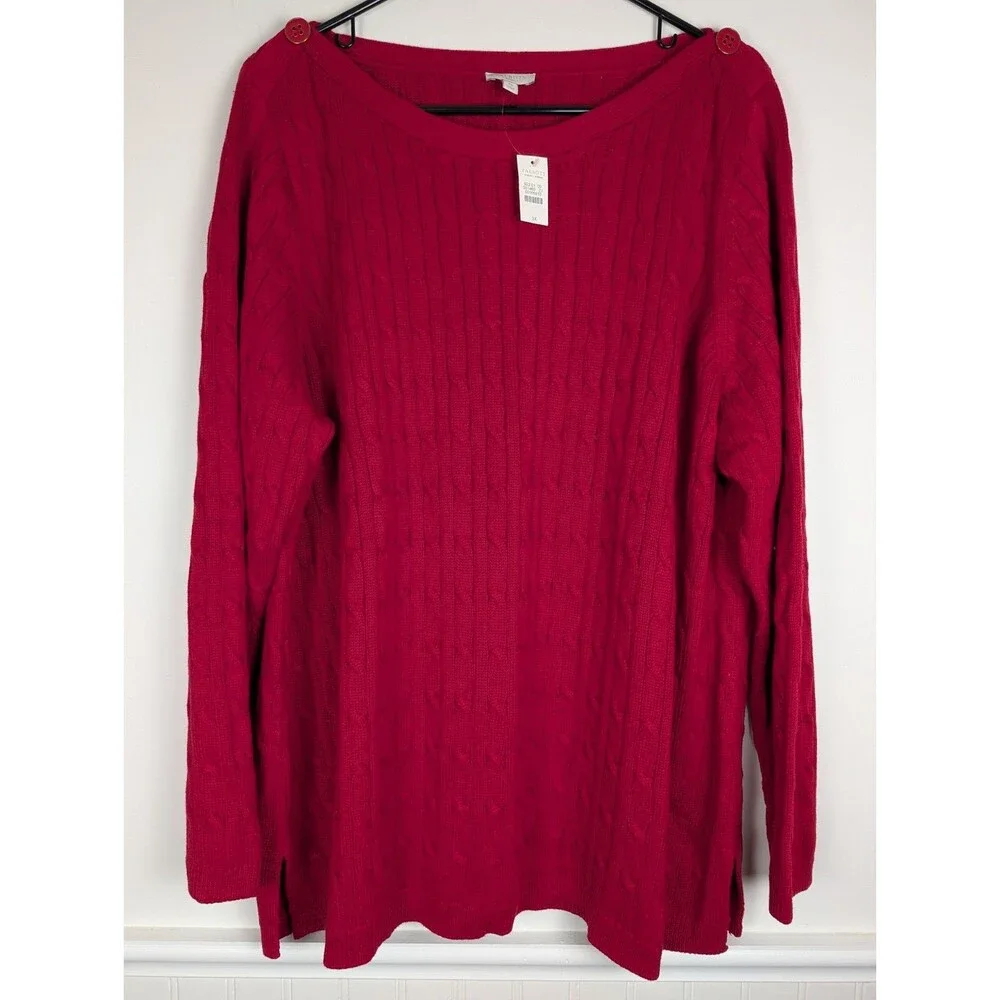 Talbots Womens Sweater Cotton Button Shoulder Long Sleeve Pullover Size 3X NWT